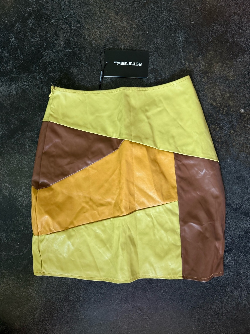 Colorblock Leather Mini Skirt - PrettyLittleThing - Yellow, Green & Brown